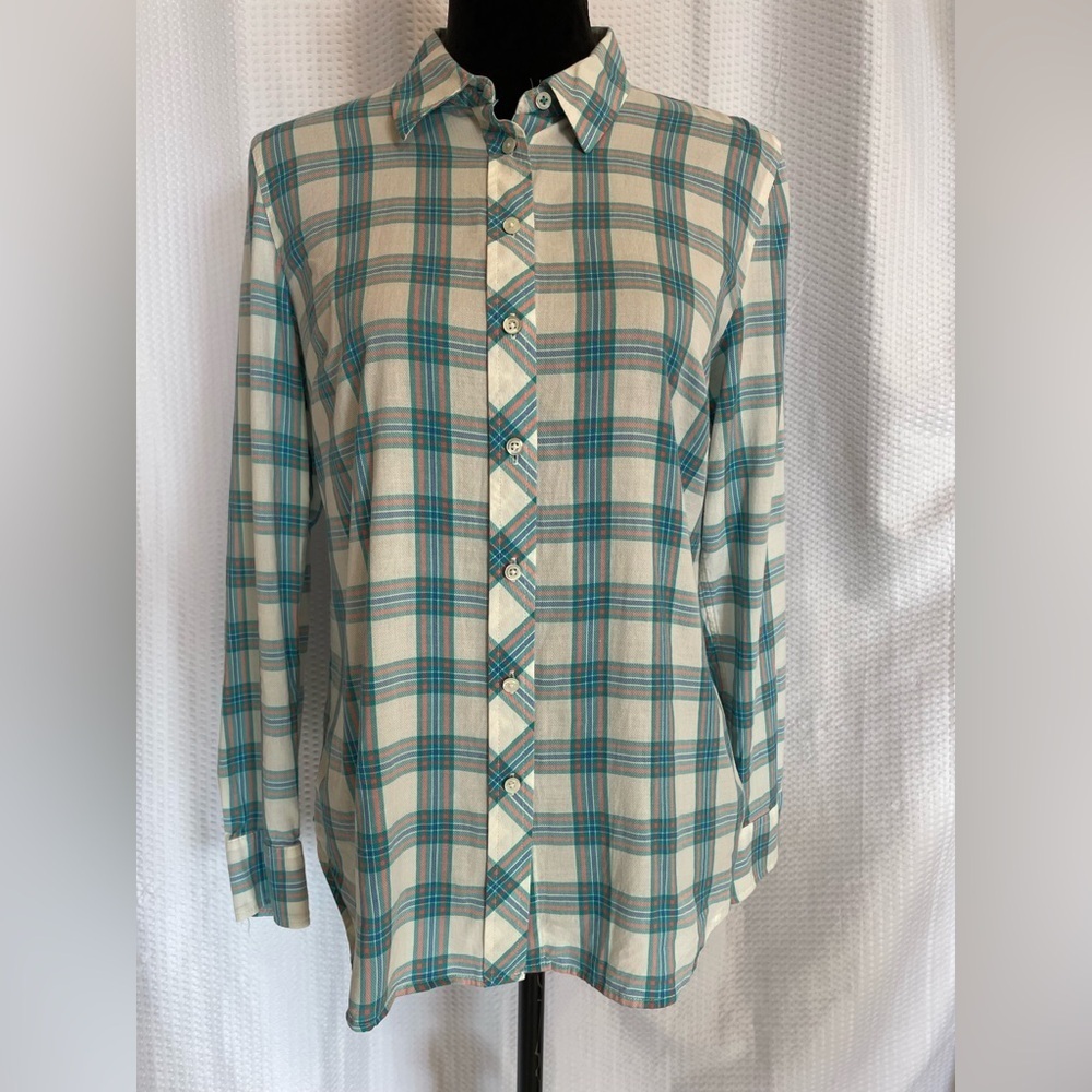 Talbots plaid button down long sleeve blouse size small